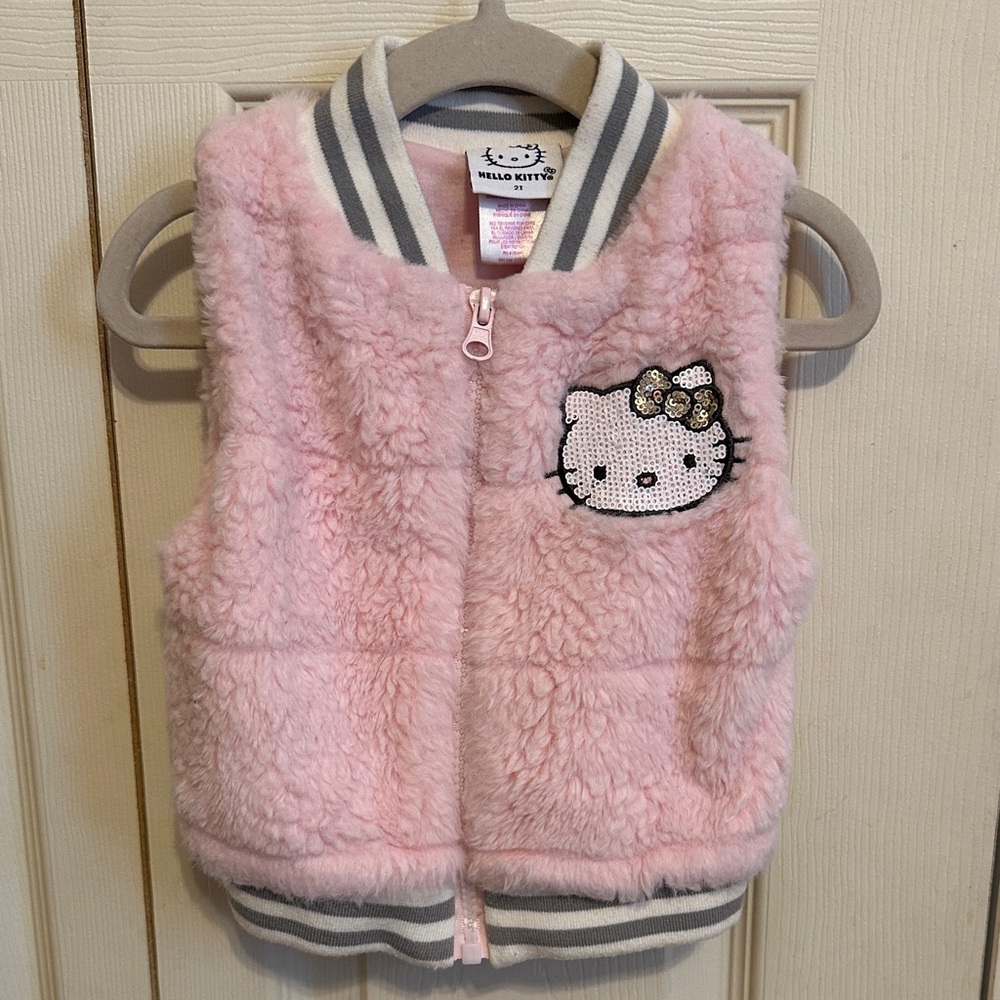Hello Kitty Pink and Gray Fuzzy Vest